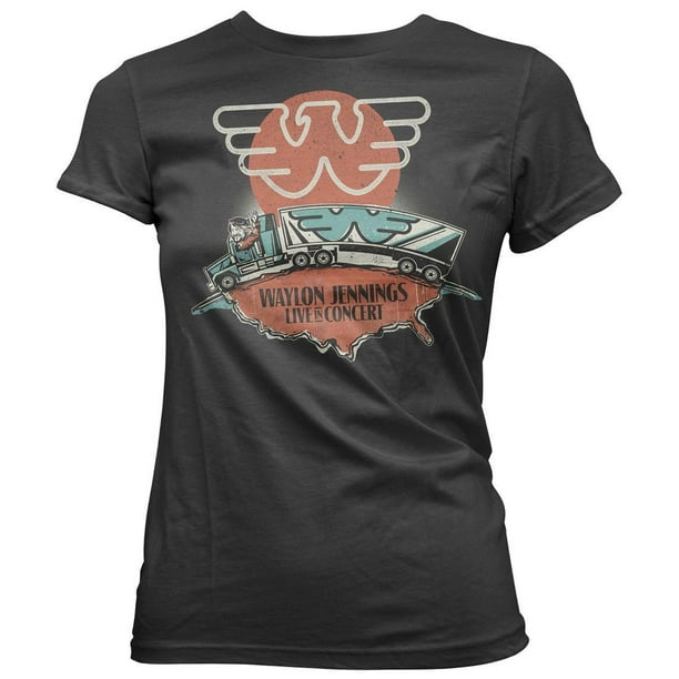 Kings Road Merch - Women's: Waylon Jennings- Live in Concert Apparel Womens T-Shirts - Black