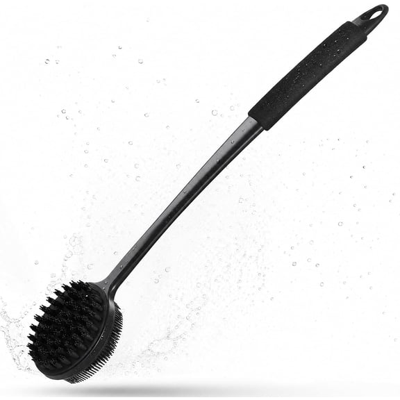 POITVD Silicone Back Scrubber for Shower, 17" Long Handle Body Brush, Black