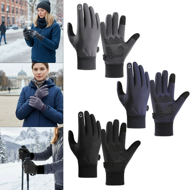 Guantes Calientes de Invierno | Guantes térmicos impermeables de poliéster para hombres y mujeres | Prendas de manos ligeras plegables de invierno con almohadillas reforzadas | Negro Gris Azul