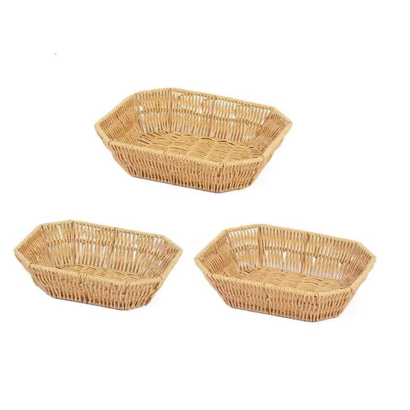CEORPER 3pcs Woven Bread Basket Imitation Rattan Octagonal Storage Plate for Snacks