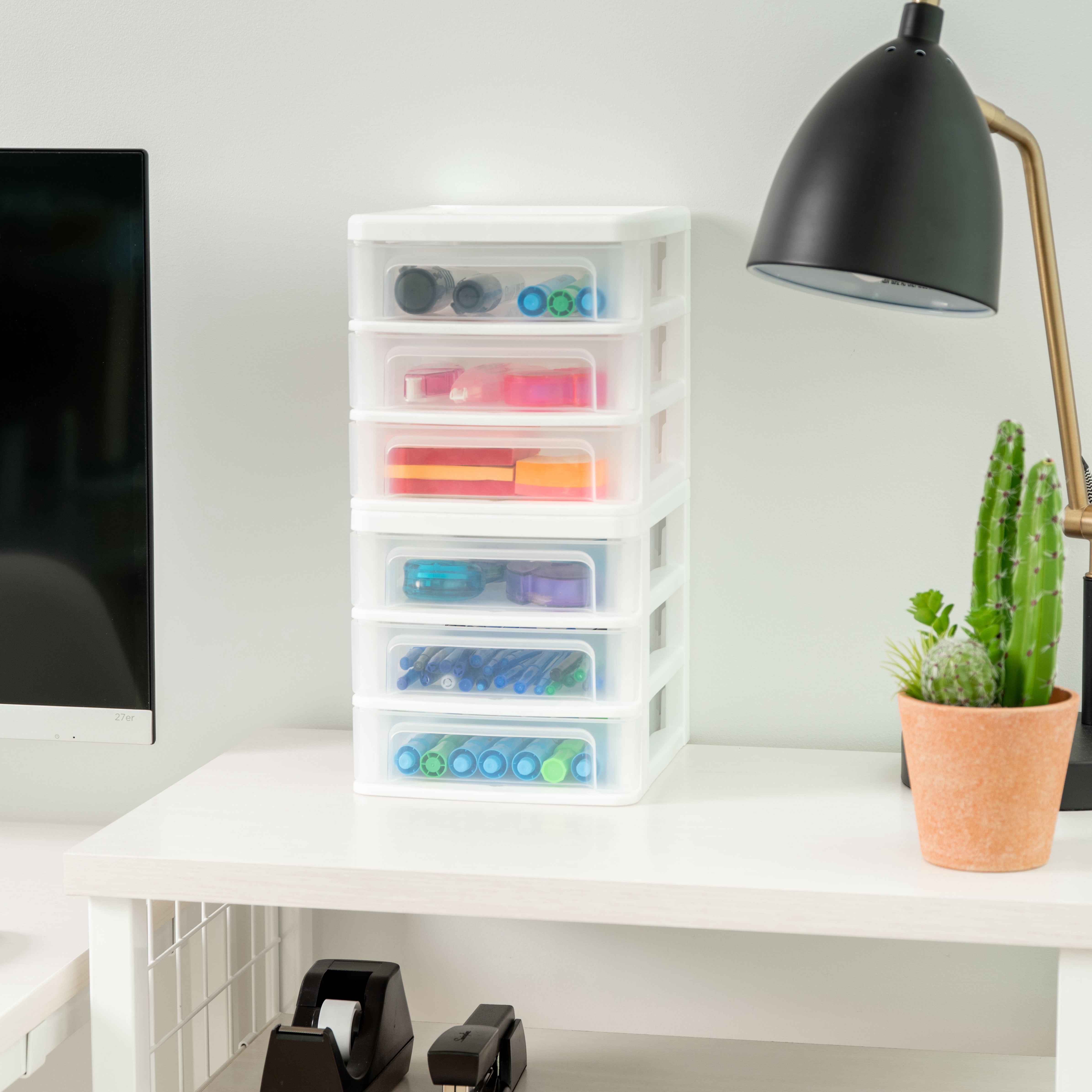 IRIS Small 3-Drawer Desktop Organizer, Stackable, for Office, School, Stationary, Makeup Organizer, Bathroom, 2Pk