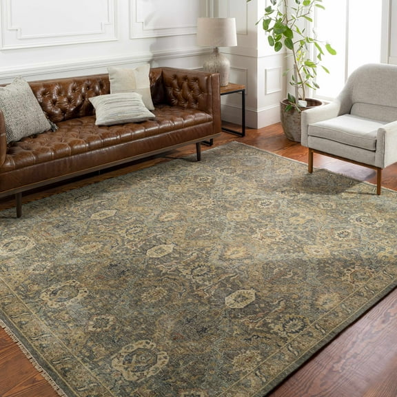 Hauteloom Acmar Wool Living Room, Bedroom Area Rug - Farmhouse - Medium Green, Sage, Mustard - 10' x 14'