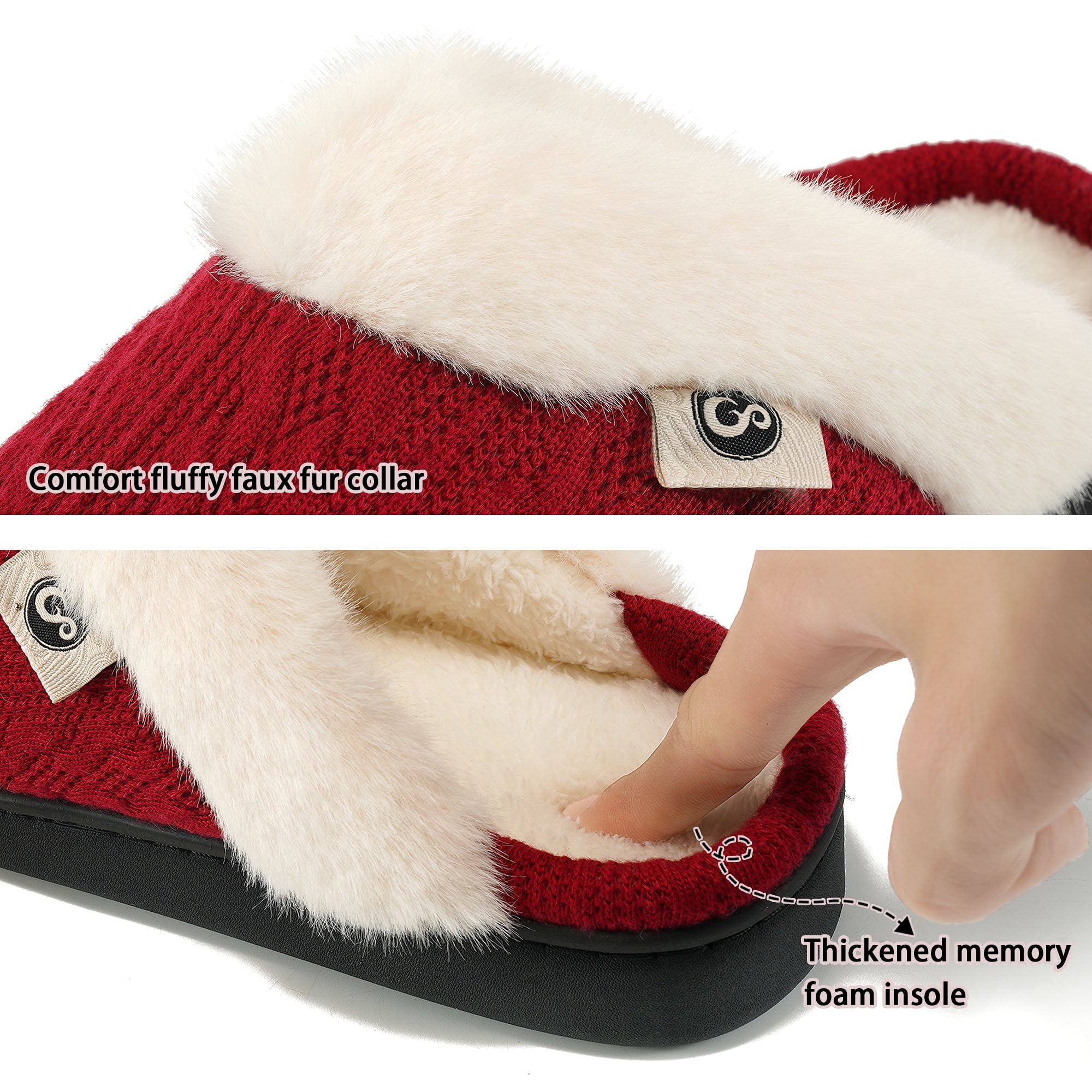 Ecetana Warm Knit House Slippers for Women Comfy Lined Slippers with Memory Foam