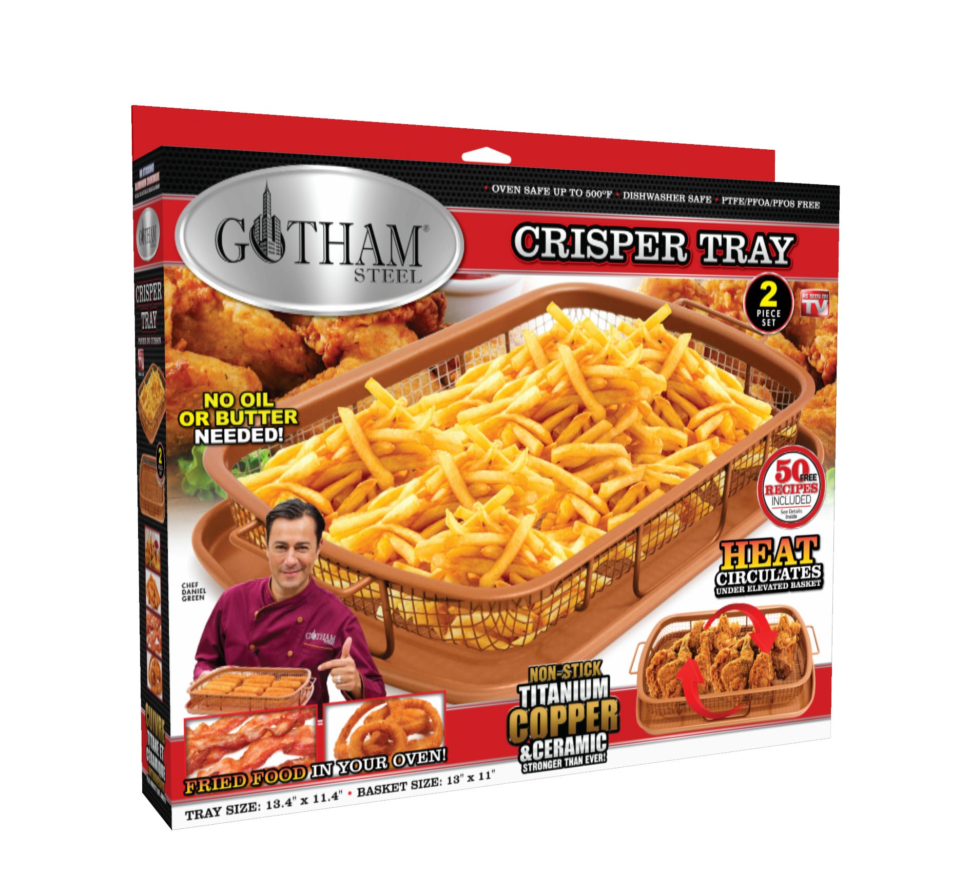 Gotham Steel Nonstick Copper Crisper Tray, 16.5" x 12.5", As Seen on TV