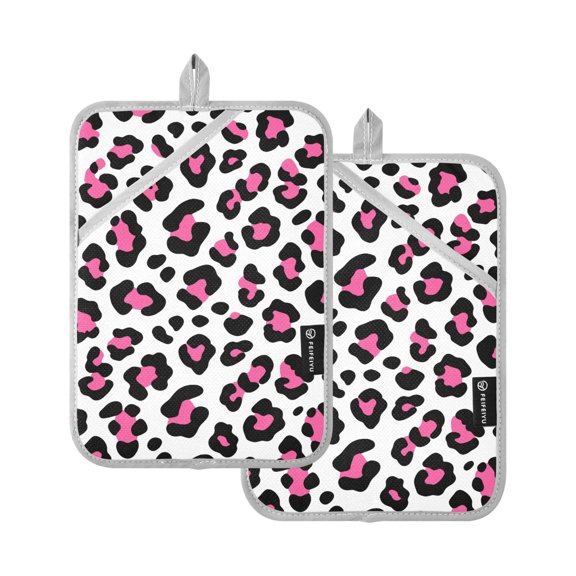 Two Pieces Of Square Heat Insulation Pad Oven Mitts Pink Leopard Print 7x9.8 Inch Oven Microwave Kitchen Cooking Baking