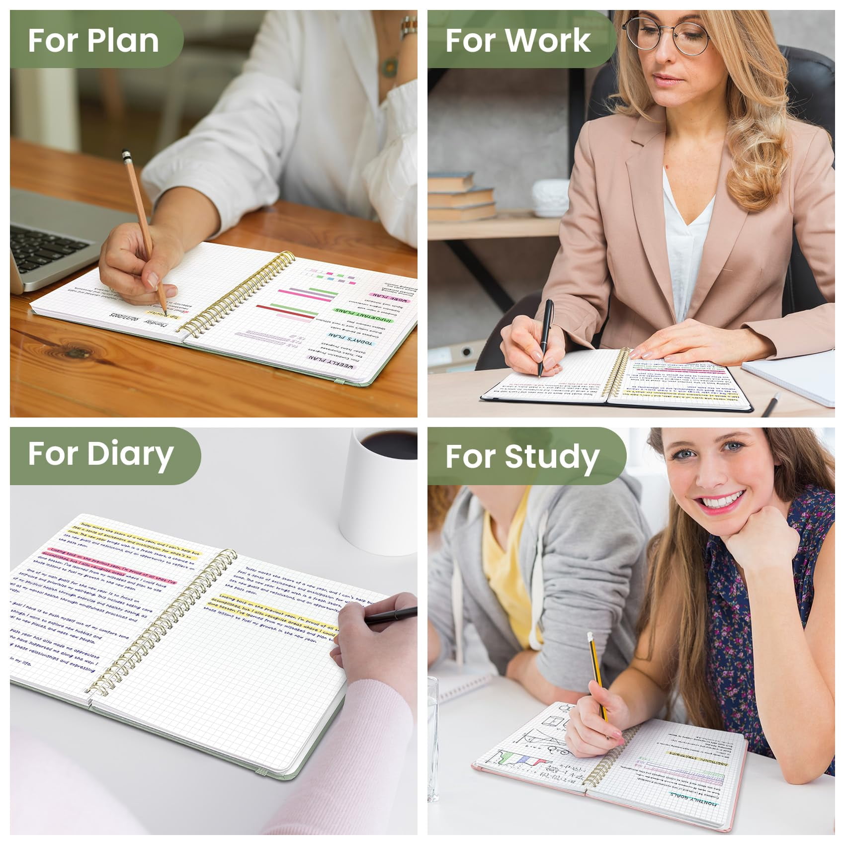 Graph Spiral Journal Notebook For Women & Men  140 Pages Paper Hardcover Planning Tracking Journals Graphing A5(5.7" X 7.9") - Green