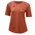 thumbnail image 3 of Abcnature Women Short Sleeve O-Neck Solid Ripped Tank Tops T-Shirts Orange L, 3 of 6