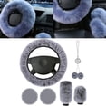 thumbnail image 3 of Steering Wheel Cover Handbrake Cover Steering Universal Wheel Cover Car Fur Wool black, 3 of 4