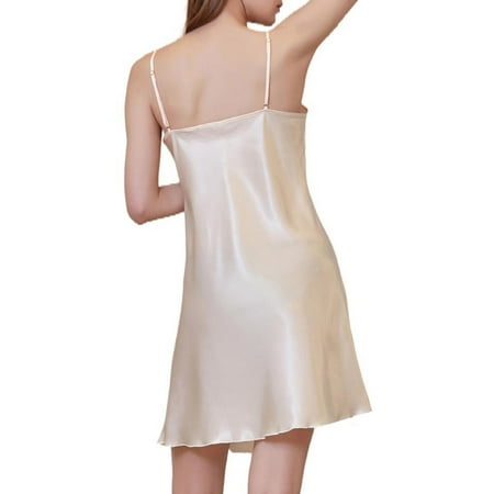 ZZwxWA Women Satin Nightgown Lace V Neck Pjs Dress Lingerie Dress Loose Sleepwear Womens Mini Slip Chemise Nightwear Night Dress