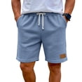 thumbnail image 2 of Domzle Mens Waffle Shorts Summer Casual Textured Knit Drawstring Elastic Waist Comfy Short with Pockets Beach Vacation Blue 2XL, 2 of 7