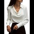 thumbnail image 2 of Blusa Elegante de Satén de Seda para Mujer, con Cuello Vuelto, Fruncido en la Parte Delantera, Drapeada, Larga, para Oficina y Trabajo. M, 2 of 6