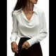 thumbnail image 2 of Blusa Elegante de Satén de Seda para Mujer, con Cuello Vuelto, Fruncido en la Parte Delantera, Drapeada, Larga, para Oficina y Trabajo. M, 2 of 6