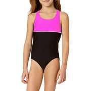 LIttle Girls' 4-6X Color Block Athletic One Piece Swimsuit
