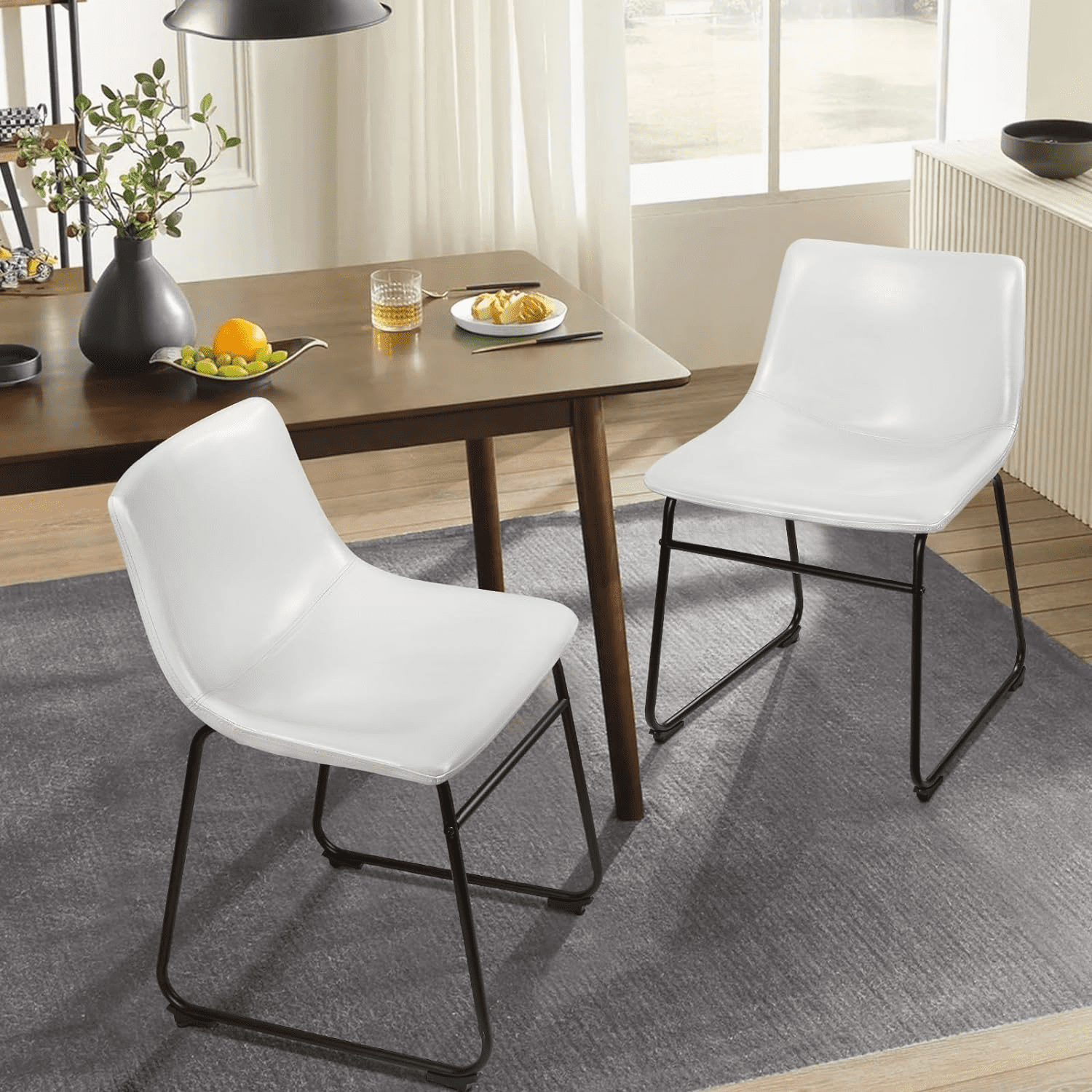 Waleaf 18 inch Bar Stools Set of 2,Counter Height Bar Stools with Back, Modern PU Leather Stools with Metal Leg and Footrest