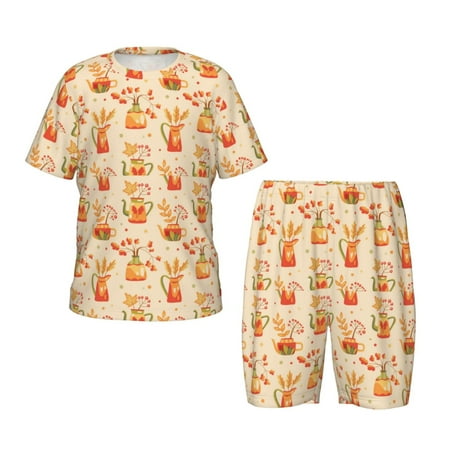 Giroia Fall Leaves for Short-Sleeved Summer Pajama Set for Girls and Boys  Kid Pajama Set-Large
