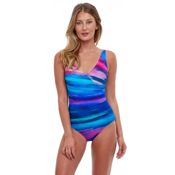 Gottex Women's Standard Midnight Light Surplice One Piece, Multicolor, 40
