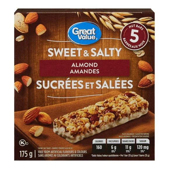 Great Value Sweet & Salty Almond Chewy Nut Bars, 5 Bars, 175 g