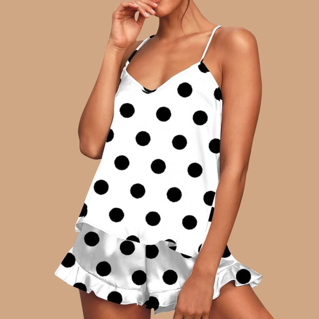 Conjunto de pijama de poliéster con tirantes finos y estampado de moda para mujer