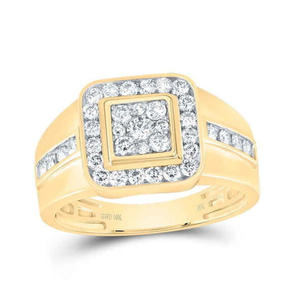 10K Yellow Gold Men's Round Dia. Square Ring 1ctw, Men's Size: 7-13