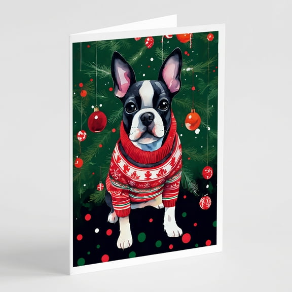Boston Terrier Christmas Greeting Cards Pack of 8 7 in x 5 in