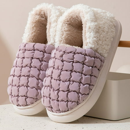 

Couple Female Puff Cotton Slippers Bag Heel Autumn And Winter Lightweight Indoor Home Thick Bottom Warm Confinement Cotton Shoes For Outer Wear Purple 8.5