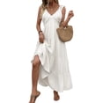 thumbnail image 3 of Women'S Summer Dresses Sleeveless V Neck Knit A Line Casual Midi Cocktail Wedding Guest Dress Cream White XL, 3 of 9