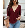 thumbnail image 2 of Women's Casual 3/4 Sleeve Shirts Lace V Neck Color Block Dressy Tops Trendy Hollow Floral Blouses T Shirts S-XXL, 2 of 13
