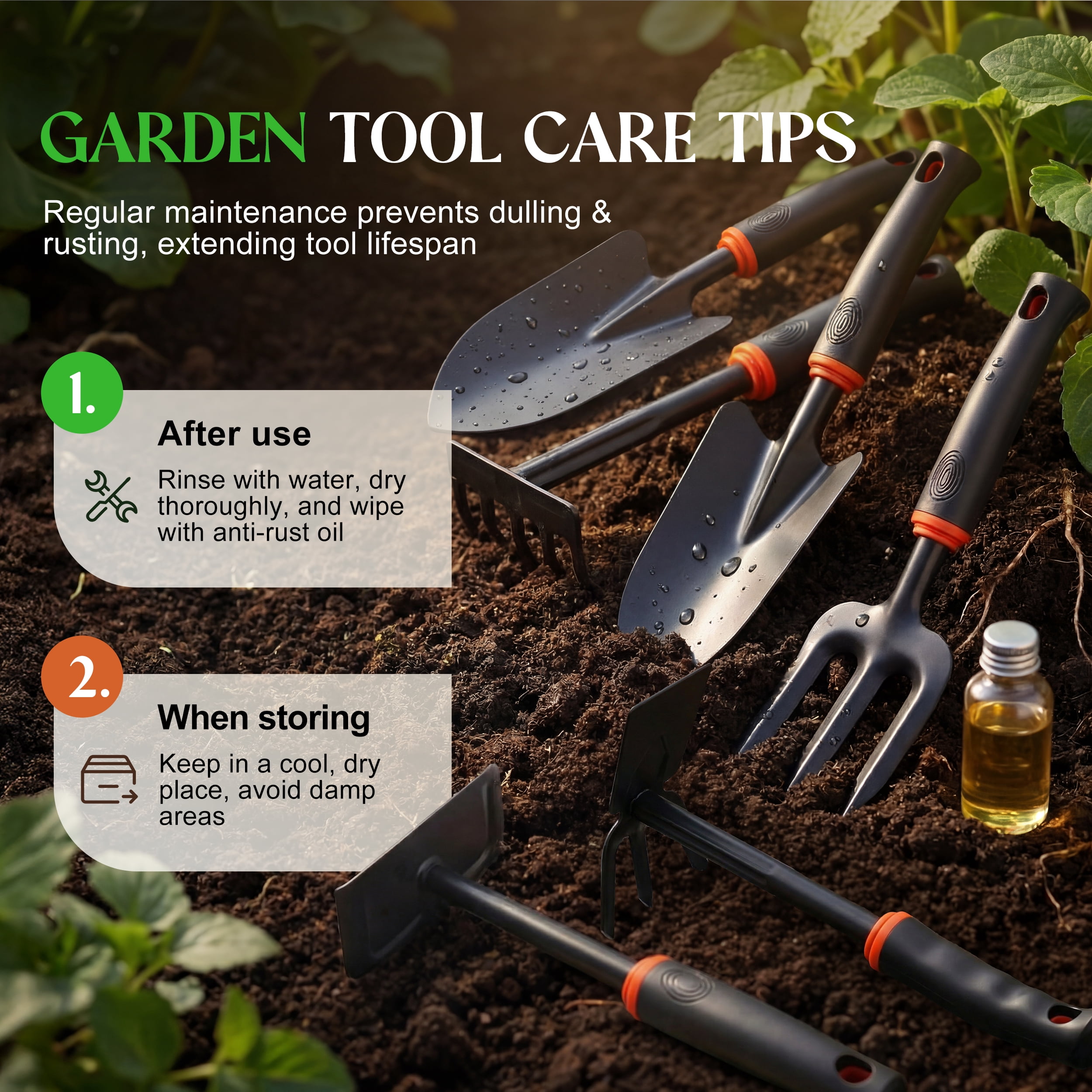 RELOIVE 5 Piece Garden Tool Set, Stainless Steel Gardening Tools with Anti-Slip Handles,Outdoor Hand Tools,Perfect for Planting, Weeding & Digging,Ideal Holiday Gift for Gardeners