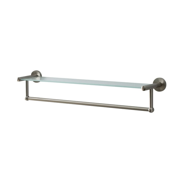 Neu Home Satin Nickel Glass Bathroom Shelf with Towel Bar