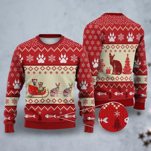 Sphynx Cat Reindeer Christmas 3D Sweater, Christmas Cat Woman Sweater, Black Cat Christmas, Christmas Party Gift, Holiday Sweater