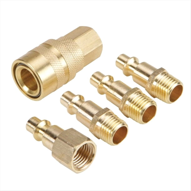 Conexiones Neumáticas 1/4NPT Juego de Cinco Piezas Conector Rápido Kit de Conexiones de Aire de Conexión Rápida de Latón Macizo