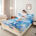 thumbnail image 3 of Castle Fairy Cartoon Beach Lounge Chair Queen Sheets 4 Pieces,Seagull Ocean Wave Print Queen Sheet Sets,Blue Yellow,1 Fitted Sheet,1 Flat Sheet and 2 Pillowcases, 3 of 6