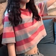 thumbnail image 3 of Ashyfjp Tops for Women Trendy, Womens Casual Color Block Wide Stripe Short Sleeve Crew Neck T-shirts for Daily Wear, M, 3 of 6