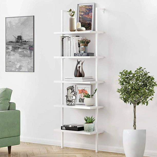 Sesslife Industrial Ladder Shelf 5, Small Wall Mounted Bookcase