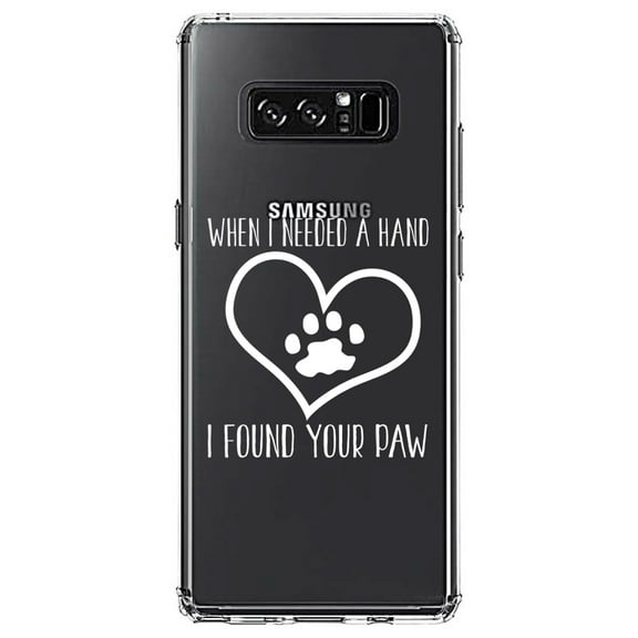 DistinctInk Clear Shockproof Hybrid Case for Samsung Galaxy Note 8 - TPU Bumper Acrylic Back Tempered Glass Screen Protector - When I Need A Hand I Found Your Paw