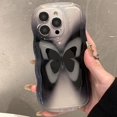 thumbnail image 3 of Butterfly Phone Case for iPhone 14 Pro Max, Cute Korea Clear Black Gradient 3D Butterfly Phone Cover with Butterfly Holdstand for Women Girls, 3 of 7