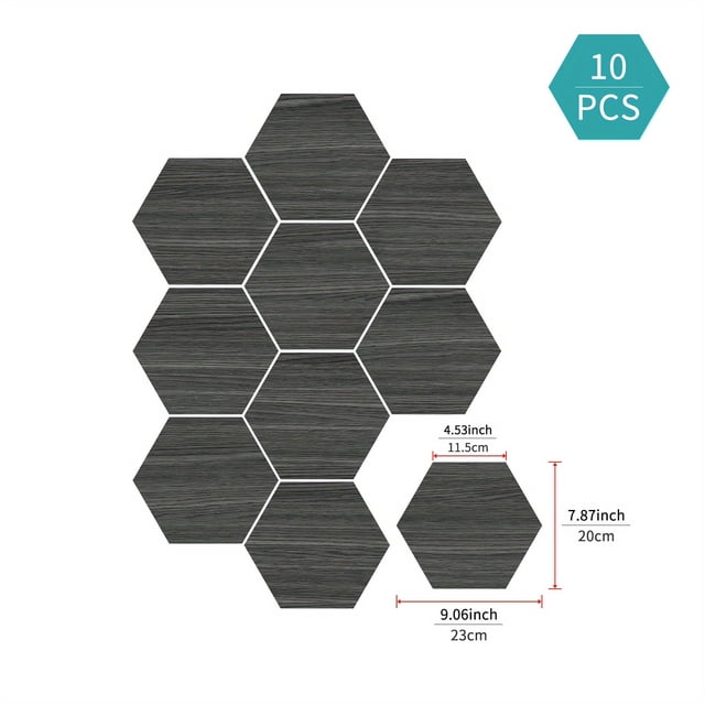 10pcs Hexagonal Wood Grain Foam Wall Stickers, Kitchen Waterproof And Oil-proof Wallpaper, Self-adhesive Living Room Bathroom Thickened Decorative Tile Stickers, Tear And Stick