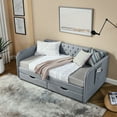 thumbnail image 5 of New Twin Size Upholstery Daybed with Trundle Bed and Two Storage Drawers , Flat Arms with Pocket, Extendable Daybed for Bedroom Living Room,Linen Grey, 5 of 10