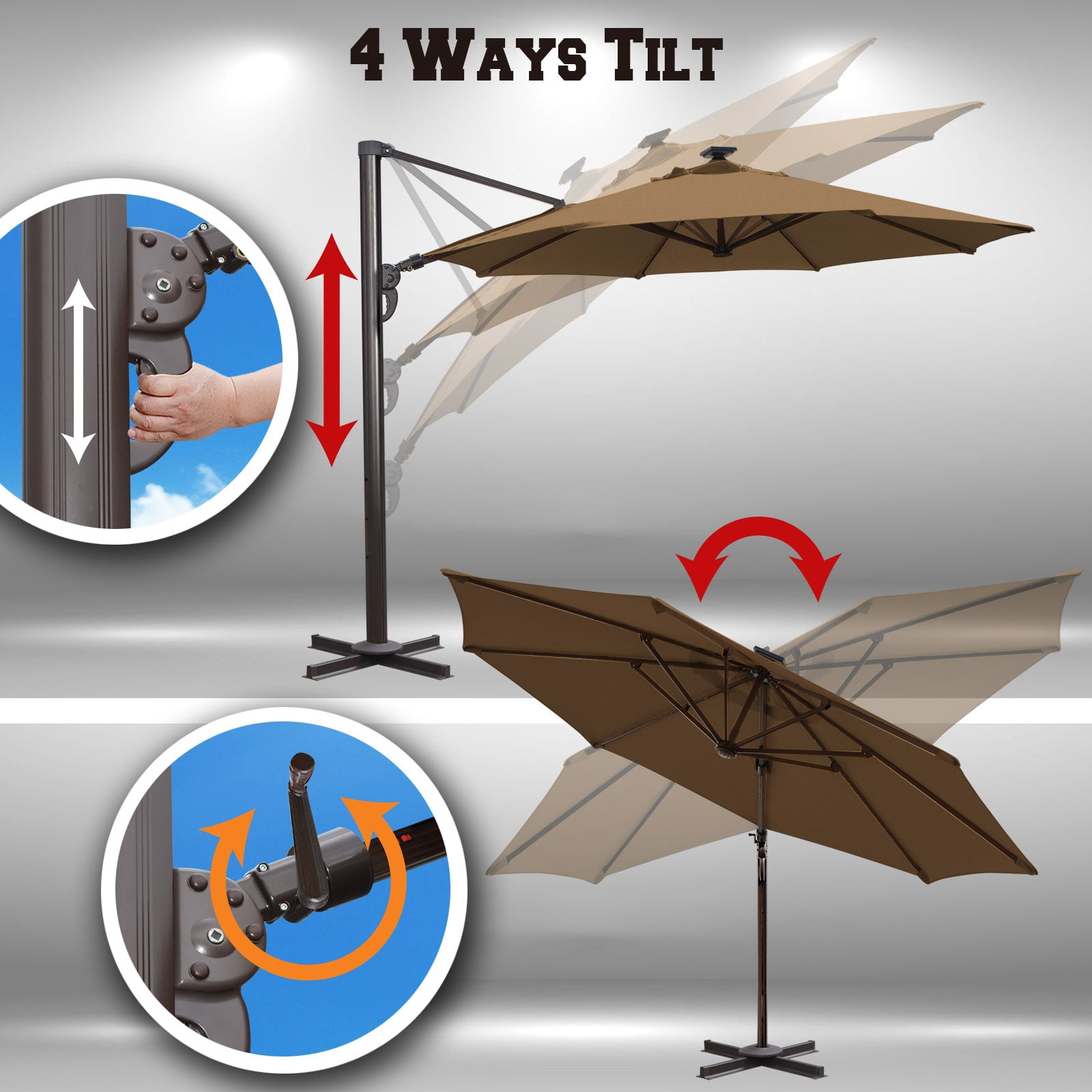 SUNNYOUTDOOR 11.5 FT Sunbrella Umbrella Cantilever Big Roma Umbrella Hanging Offset Parasol UV+ Waterproof Umbrella