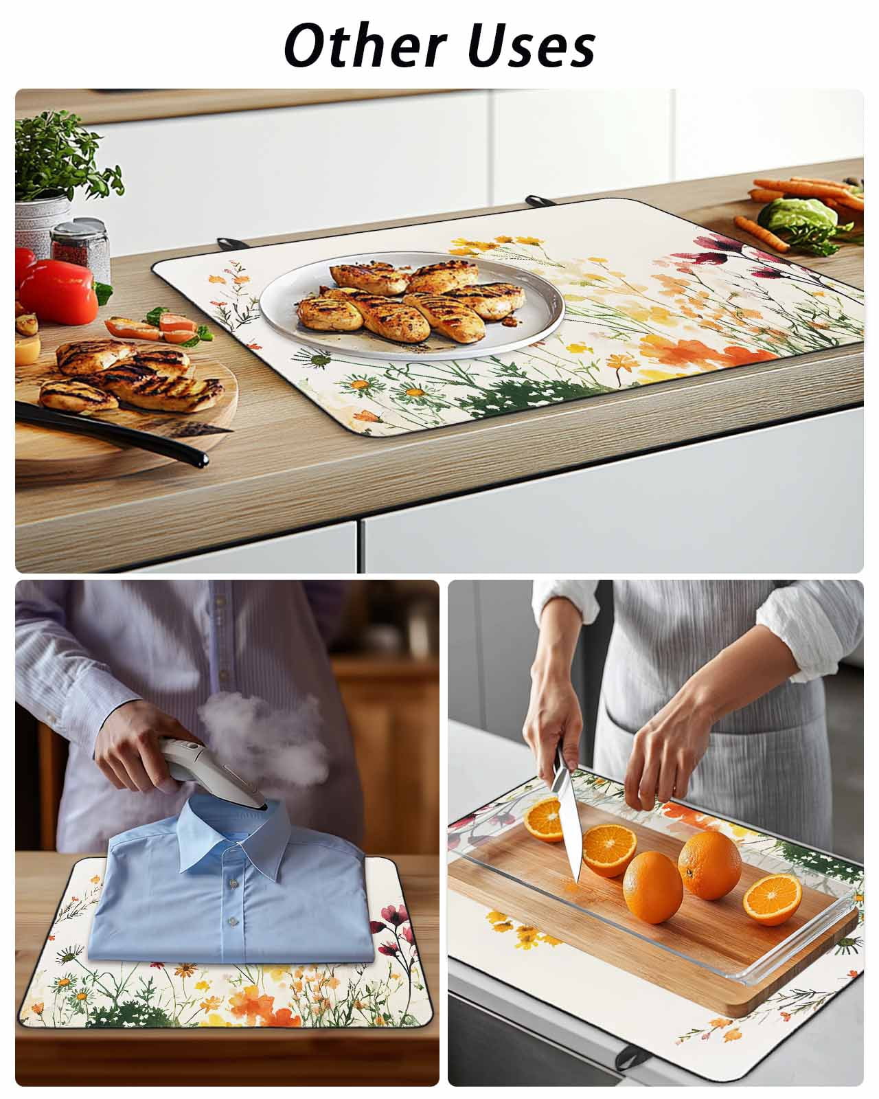 Stove Top Covers for Electric Stove, Beige Floral Spring Glass Stovetop Cover Protector, Vintage Farmhouse Flowers Induction Cooktop Protector Oven Mat for Kitchen Countertop 24"x21"