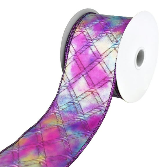Holographic Diamonds Wired Ribbon, 2-1/2-Inch, 10-Yard - Purple