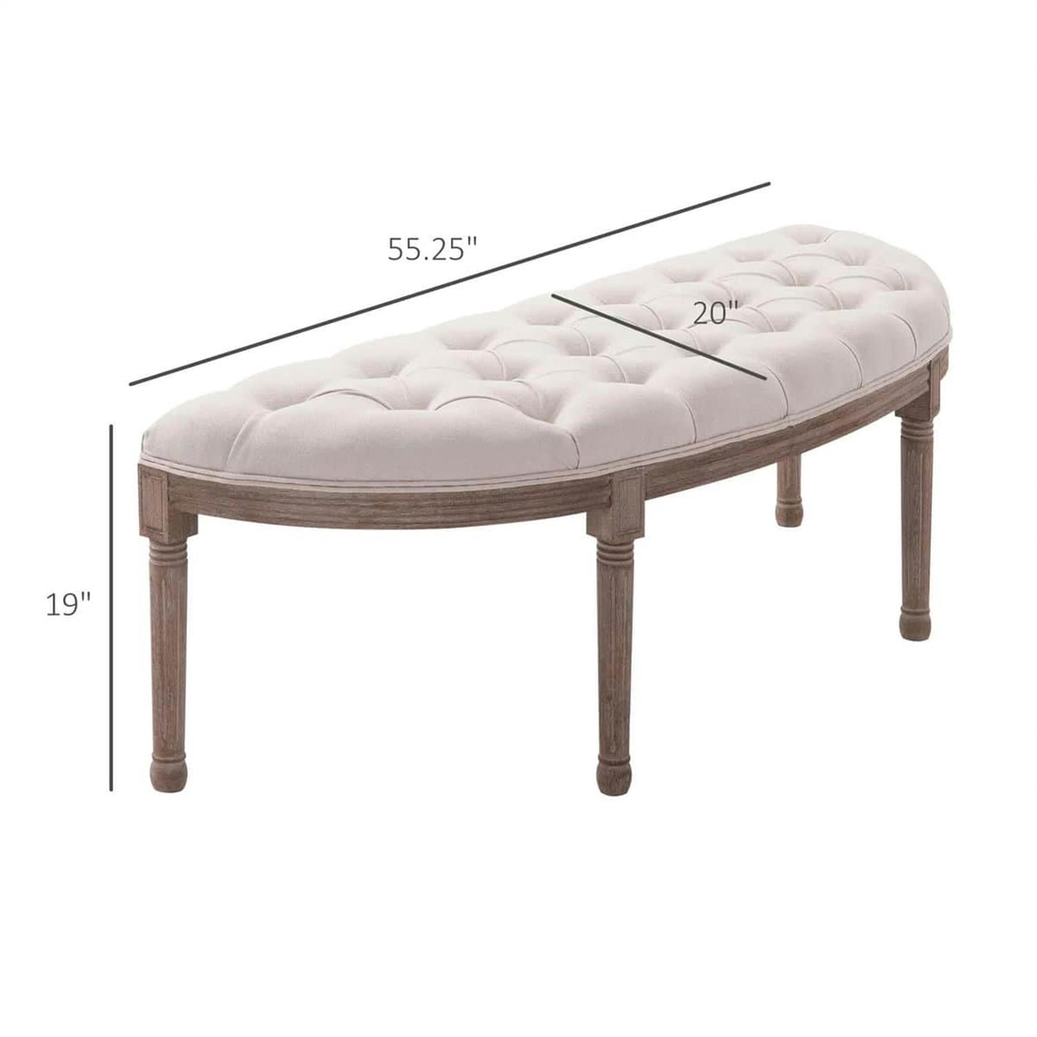 Demi Bonn 56" Upholstered Semi-Circle Bed Bench with Tufted Design, Rubberwood Legs, Bedroom Entryway Bench for Living Room, Home Decor, White