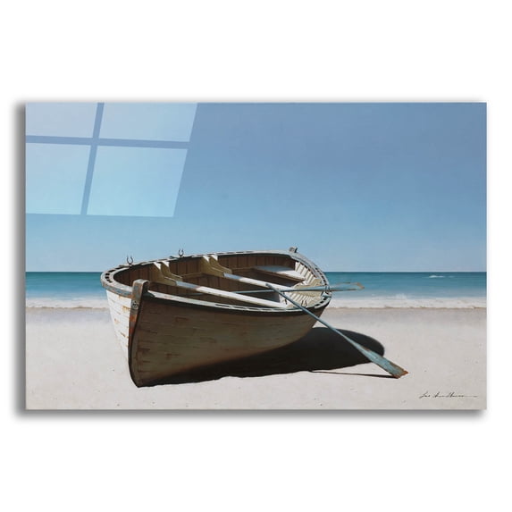 Epic Art 'Lonely Boat on Beach' by Zhen-Huan Lu, Acrylic Glass Wall Art, 24"x16"