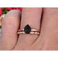 thumbnail image 2 of Black Diamond Moissanite Engagement Ring Set Handmade Solid 10k Rose gold 1.50 Carat Pear Shape Gemstone Promise Ring Bridal Ring set Wow Sparkling, 2 of 5