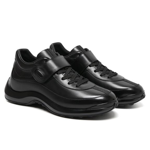 CMR CHAMARIPA Men's Shoes With Higher Heels - Black Soft Leather Casual Shoes 7CM/ 2.76 Inches