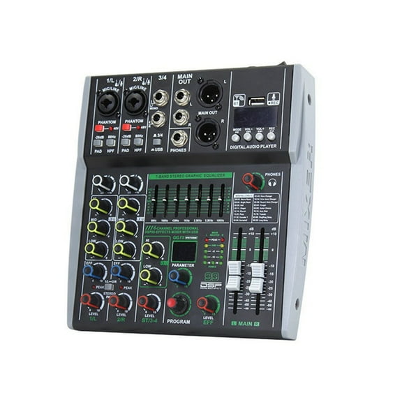 Professional 4-Channel Mixer Built-in 16DSP 7-Segment Balanced Effect Bluetooth Support Recording Audio US Plug
