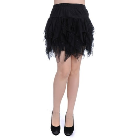 Womens Black Tulle Swiss Polka Dot Tiered Ruffle Mini Skirt