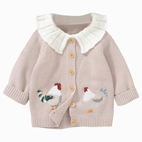 HCNTES Baby Girl Boy Button Down Hooded Cardigan Winter Warm Sweater Long Sleeve Coats Knitted Hoodies Clothes(Style1,9-12 Months)
