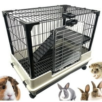 2-Tiers Durable Small Animal Pet Bunny Cage for Guinea Pig Ferret Chinchilla Cat Playpen Rabbit Hutch with Solid Platform & Ramp Leakproof Litter Tray, 2 Large Access Doors, Lockable Casters