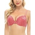 thumbnail image 2 of Deyllo Women's Lace Push Up Padded Plunge Add Cups Underwire Lift Up Bra, Peach Pink 36A, 2 of 9